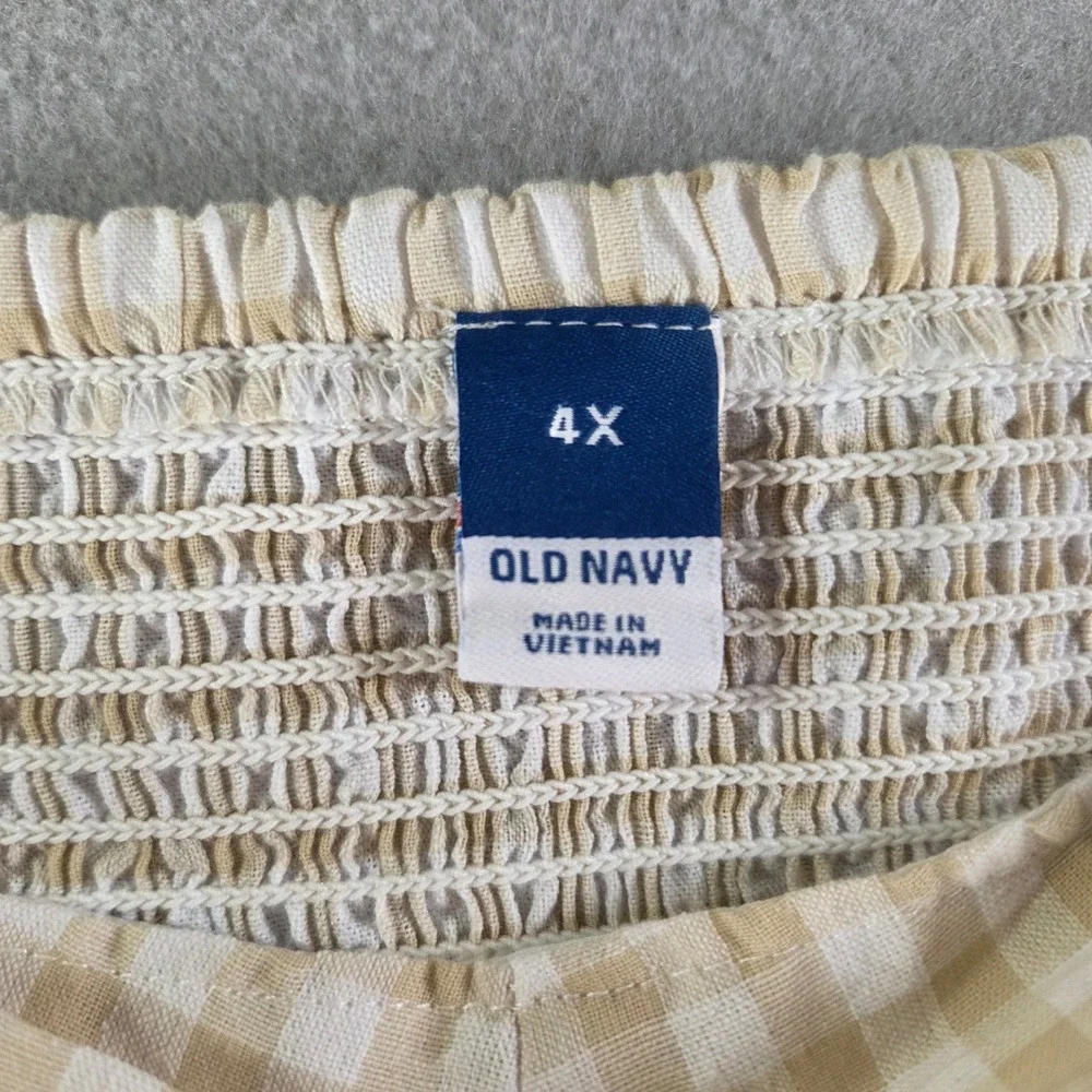 Old Navy Plus Size 4X Tan Gingham Puff Sleeve Babydoll Peplum Top Cottagecore